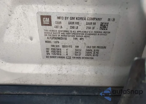 2021 Chevrolet Trax Awd Lt from USA, damaged, VIN KL7CJPSB2MB326150